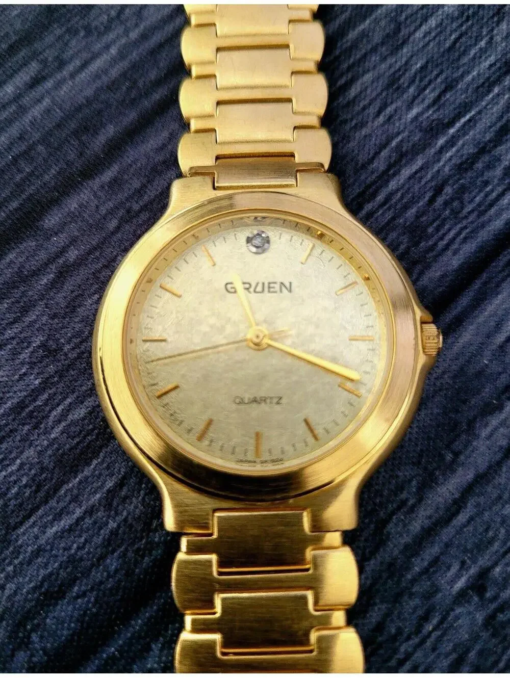 Rare Retro Vintage Gruen Diamond‎ Gold Leaf Dial Men's Watch
